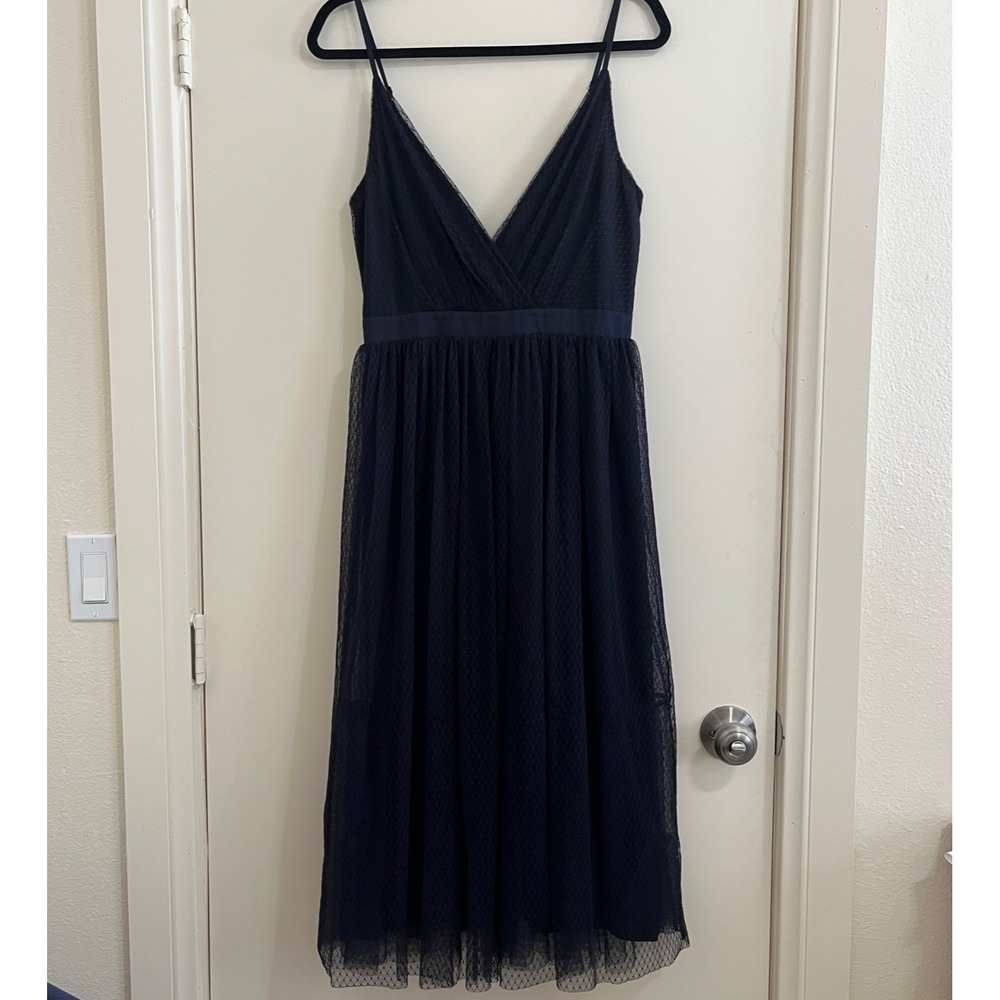 Express‎ Women Navy Mesh Babydoll Dress 6 V Neck Empire Waist Y2K Coquette Fairy